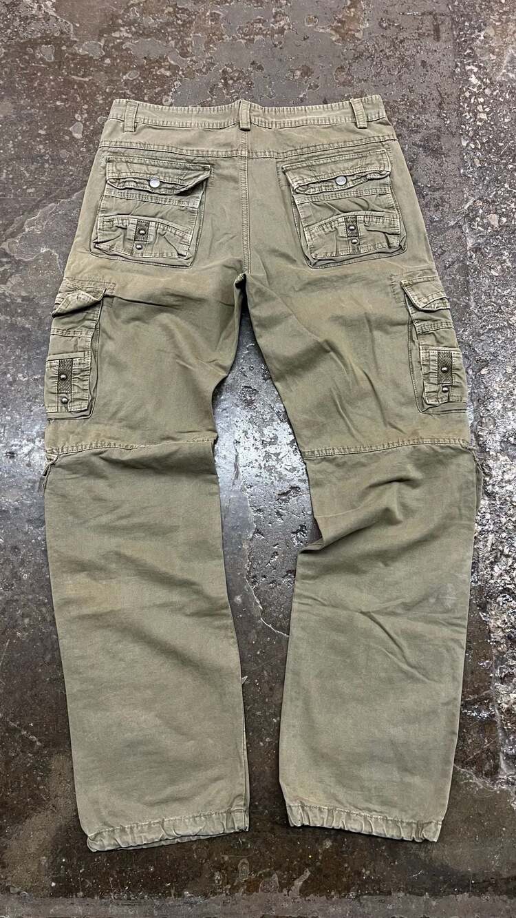 Y2K Streetwear Cargo Pants Size 34 Olive Green Multi-Pocket - Picture 4 of 8